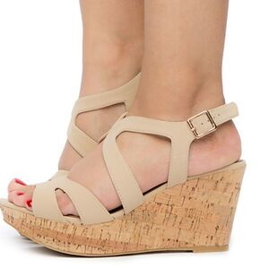 KAYLEEN BY LOS ANGELES ANKLE STRAP OPEN TOE WEDGE STYLE HEEL SANDAL